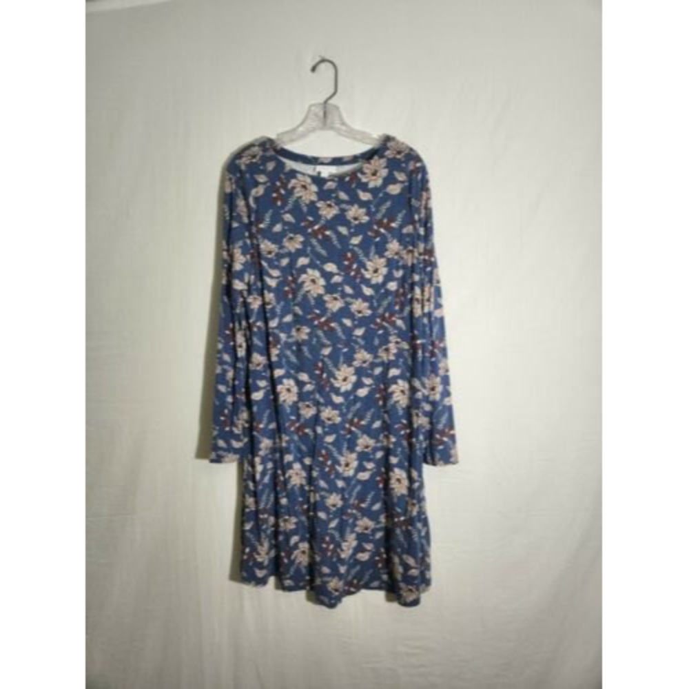 J.Jill Wearever Floral Midi Dress Round Neck Blue Floral Womens Size L Tall